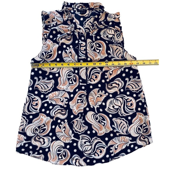 ANN TAYLOR Blouse Women’s Petite Small Navy Semi Sheer Sleeveless Paisley Print - Picture 8 of 11